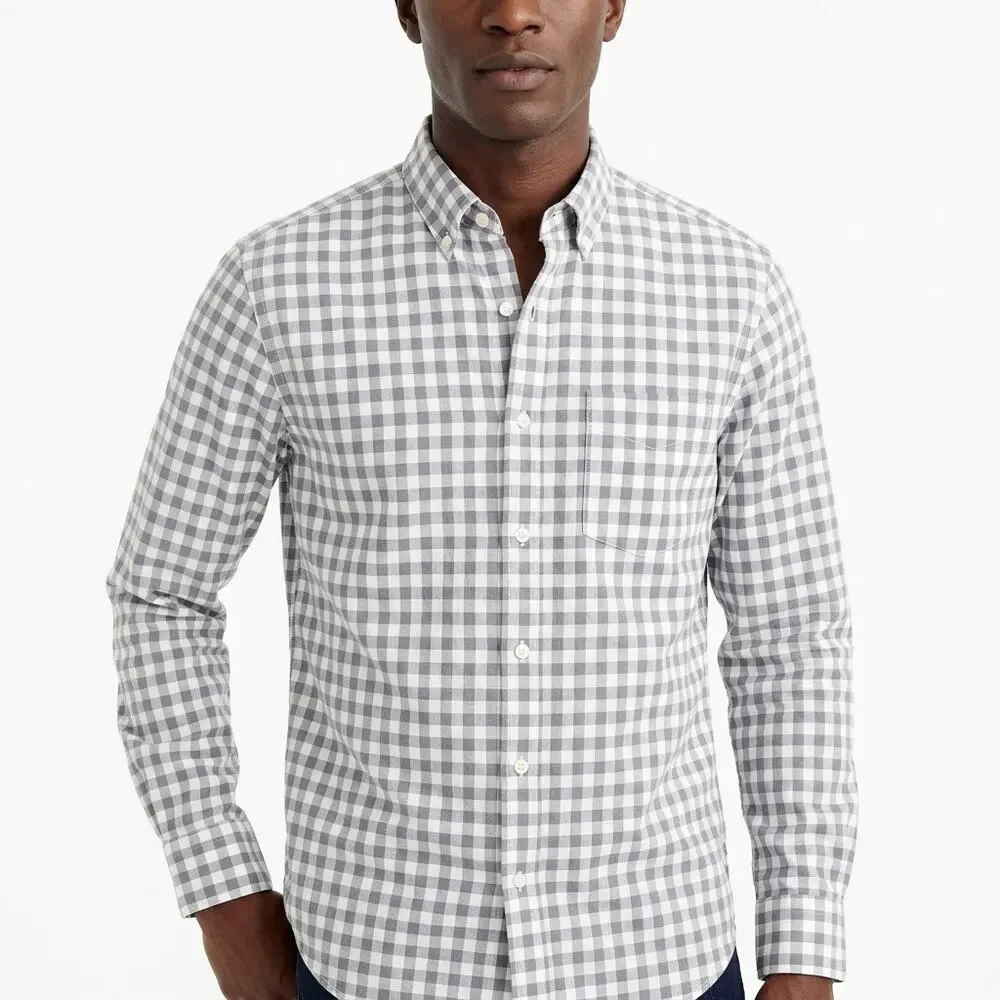 NWT J.Crew Gray Gingham Button-Up Shirt Men Size XL